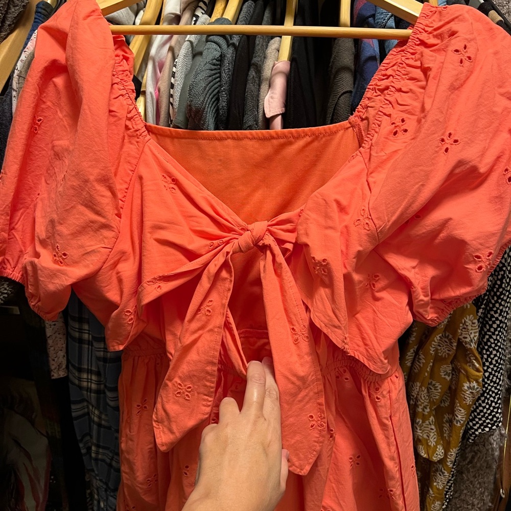 Time and Tru Bright Orange Tie-Front Blouse